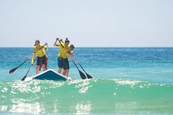 Tarifa, Spain. Group Stand Up Paddle Boarding. 